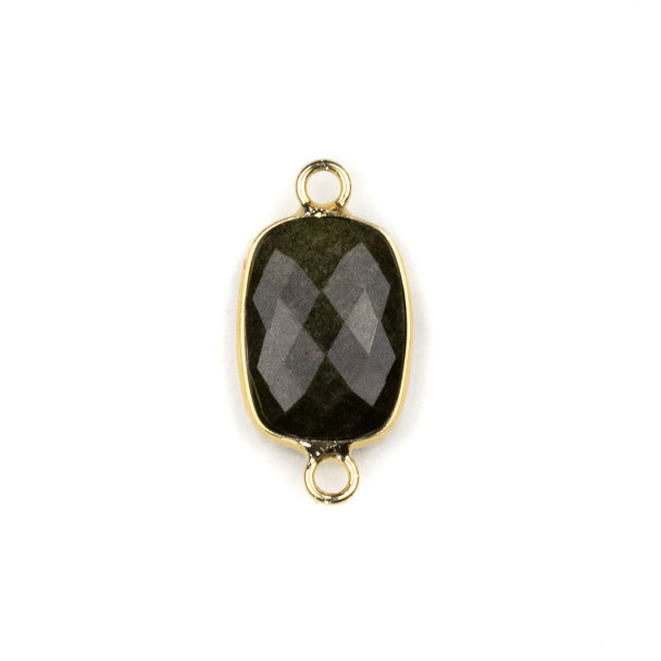 Golden Sheen Obsidian 12x22mm Faceted Rectangle Link with with a Brass Plated Base Metal Bezel - 1 per bag