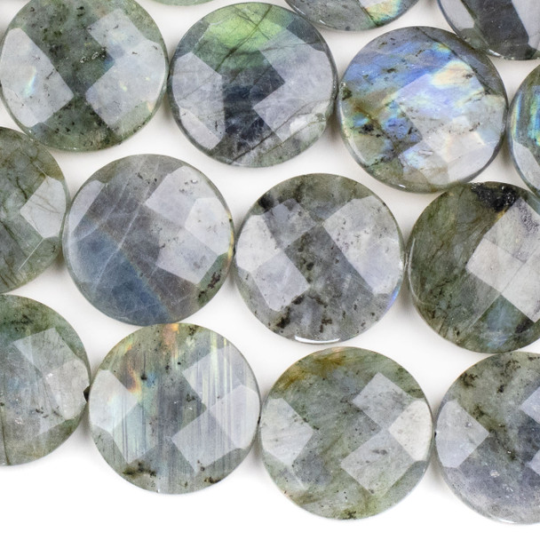 Blue Labradorite 30mm Faceted Coin Beads - 15 inch strand