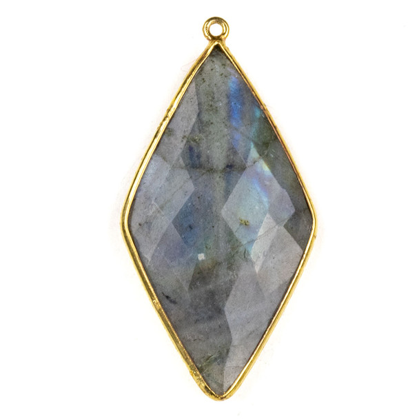 Labradorite approximately 21x44mm Diamond Drop with a Gold Plated Brass Bezel - 1 per bag