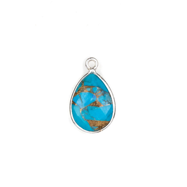 Copper Turquoise approximately 12x18mm Teardrop Drop with a Silver Plated Brass Bezel - 1 per bag