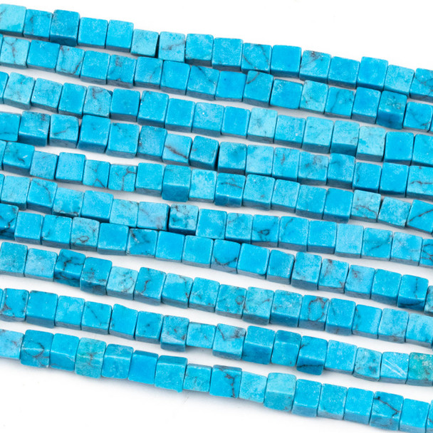 Synthetic Turquoise Howlite 4mm Cube Beads - 16 inch strand