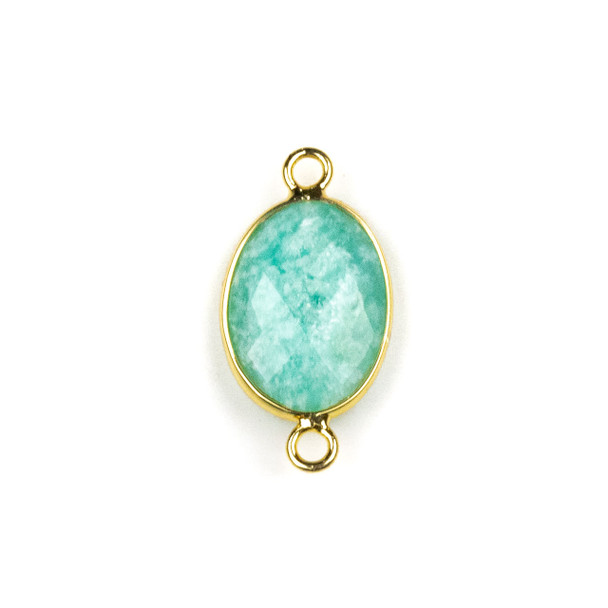 Amazonite approximately 12x21mm Oval Link with a Brass Plated Base Metal Bezel - 1 per bag