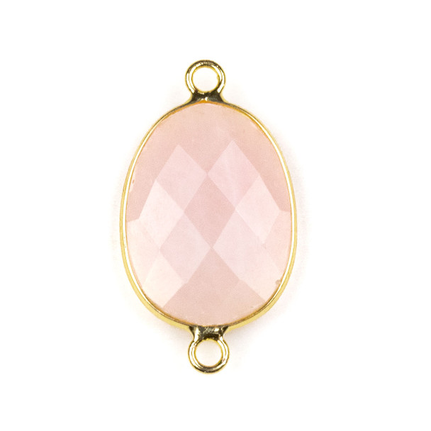 Rose Quartz approximately 17x30mm Irregular Oval/Free Form Link with a Brass Plated Base Metal Bezel - 1 per bag