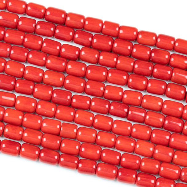 Red Bamboo Coral 6x8mm Tube Beads - 16 inch strand