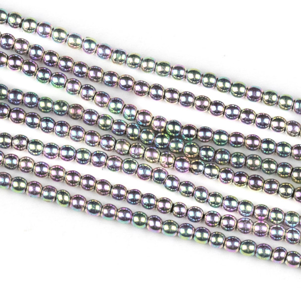 Hematite 2mm Electroplated Pink Rainbow Round Beads - approx. 8 inch strand