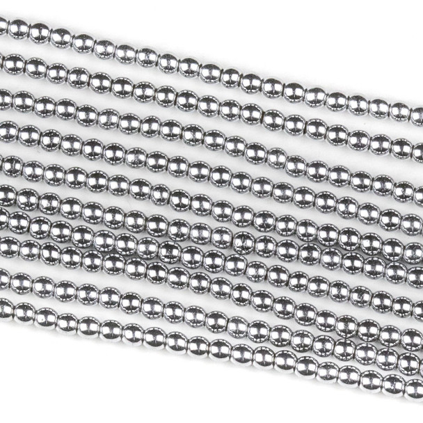 Hematite 2mm Plated Silver Round Beads - approx. 8 inch strand