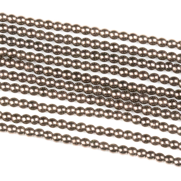 Hematite 2mm Electroplated Bronze Round Beads - approx. 8 inch strand