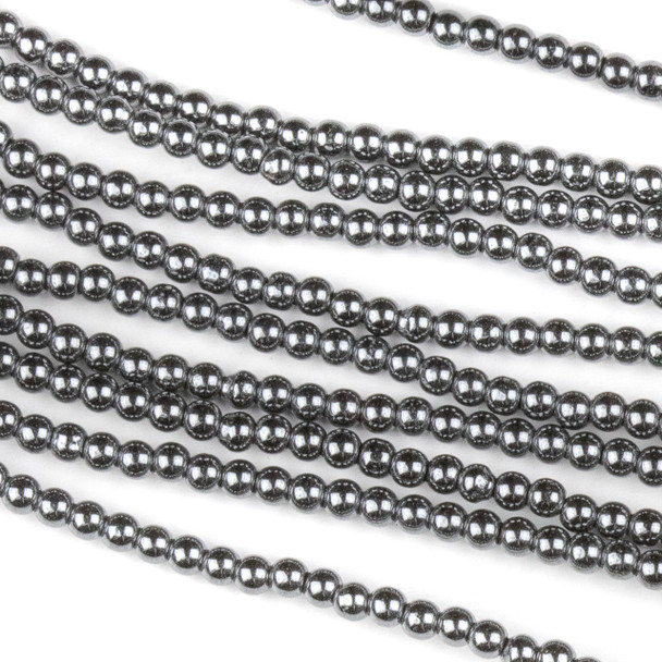 Hematite 2mm Round Beads - approx. 8 inch strand