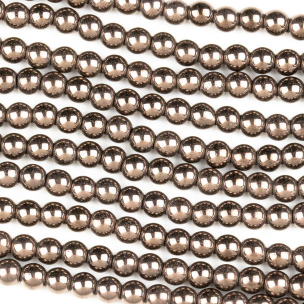 Hematite 4mm Electroplated Bronze Round Beads - approx. 8 inch strand