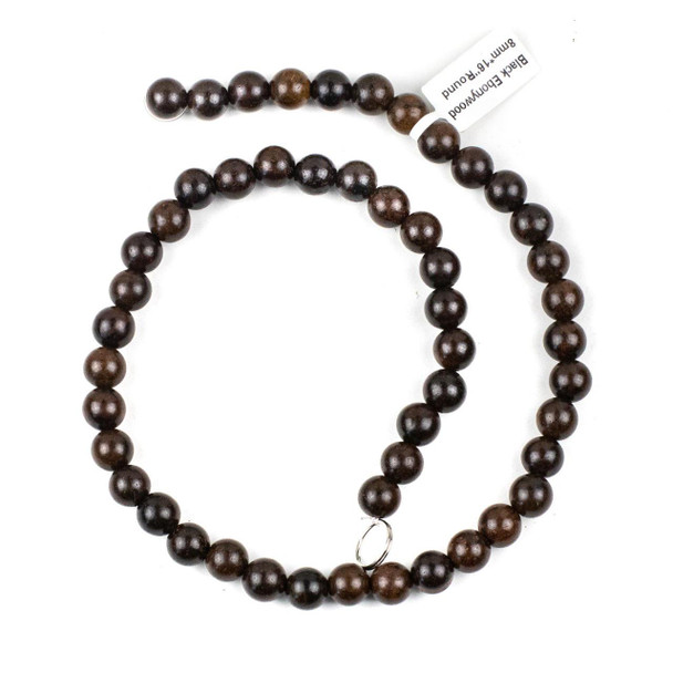 Cherry Tree Beads Black Ebony Wood 8mm Round Beads - 15.5 inch strand 