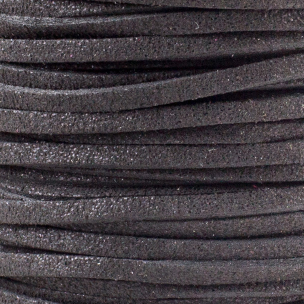 Black with Glitter Microsuede 1.5mm Thick, 2mm Wide Flat Cord - 3 yards