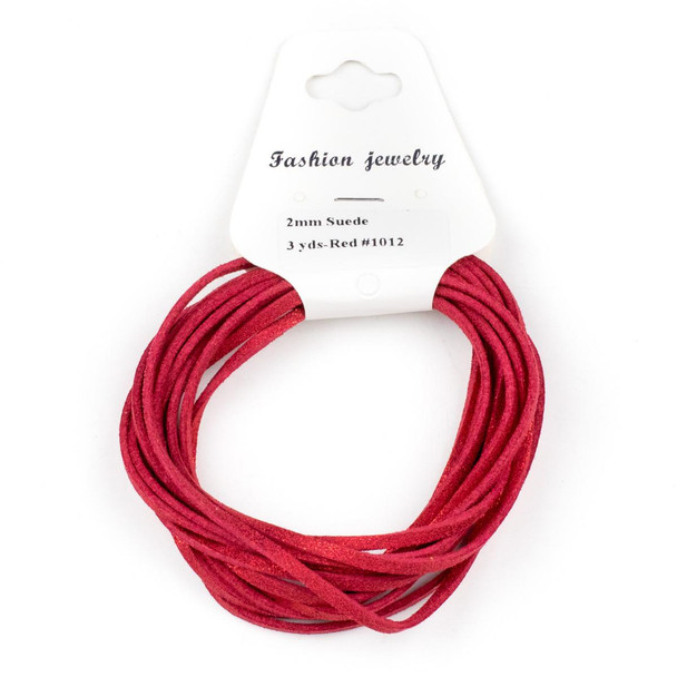 Cherry Tree Beads Red with Glitter Microsuede 1.5mm Thick, 2mm Wide Flat Cord - 3 yards 