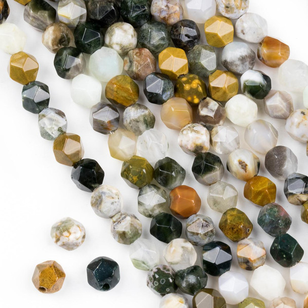 Cherry Tree Beads Large Hole Ocean Jasper 8mm Simple Faceted Star Cut Beads with a 2.5mm Drilled Hole - approx. 8 inch strand 