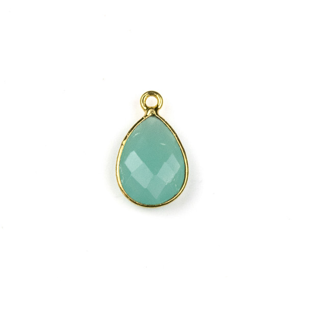 Aqua Chalcedony approximately 11x19mm Teardrop Drop with a Gold Plated Brass Bezel - 1 per bag