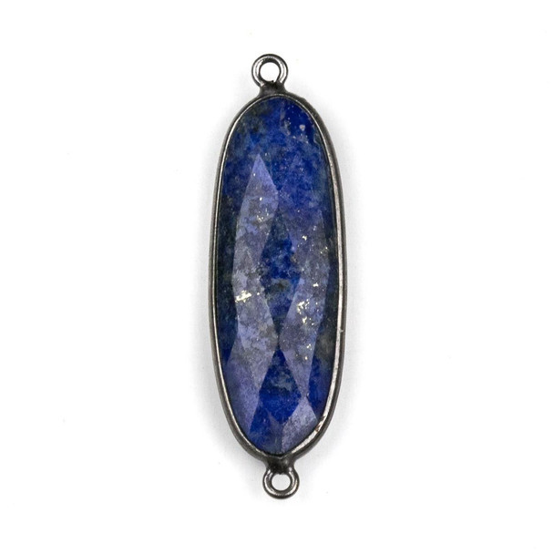 Cherry Tree Beads Lapis approximately 12x38mm Faceted Oval Link with a Gun Metal Plated Brass Bezel - 1 per bag 
