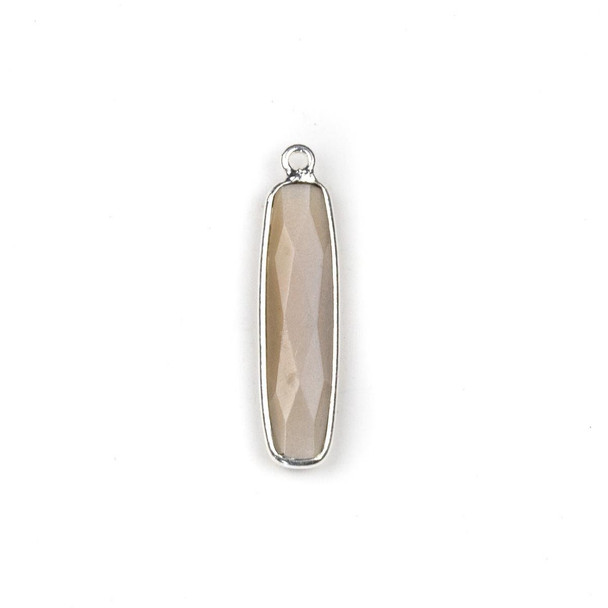 Cherry Tree Beads Mystic Moonstone approximately 8x30mm Faceted Rectangle Drop with a Silver Plated Brass Bezel - 1 per bag 