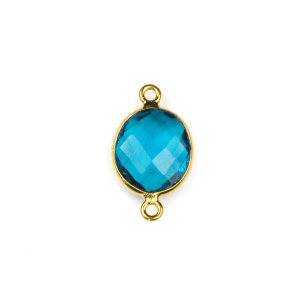 London Blue Quartz approximately 12x20mm Oval Link with a Gold Plated Brass Bezel - 1 per bag