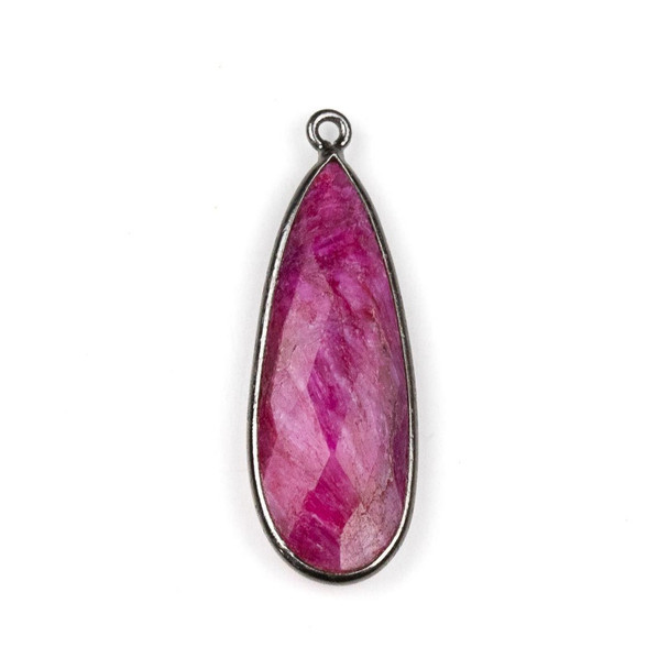 Cherry Tree Beads Ruby approximately 12x35mm Faceted Long Teardrop Drop with a Gun Metal Plated Brass Bezel - 1 per bag 