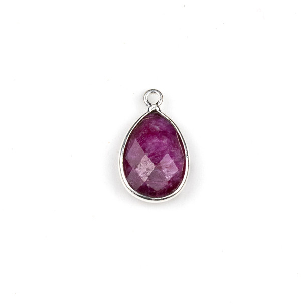 Ruby approximately11x18mm Teardrop Drop with a Silver Plated Brass Bezel - 1 per bag