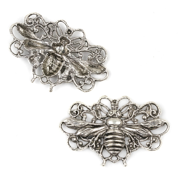 Silver Pewter 29x45mm Flying Bee Link Pendant - 3 per bag