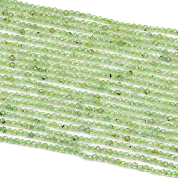 Prehnite 2.5mm Green Faceted Round Beads - 15 inch strand