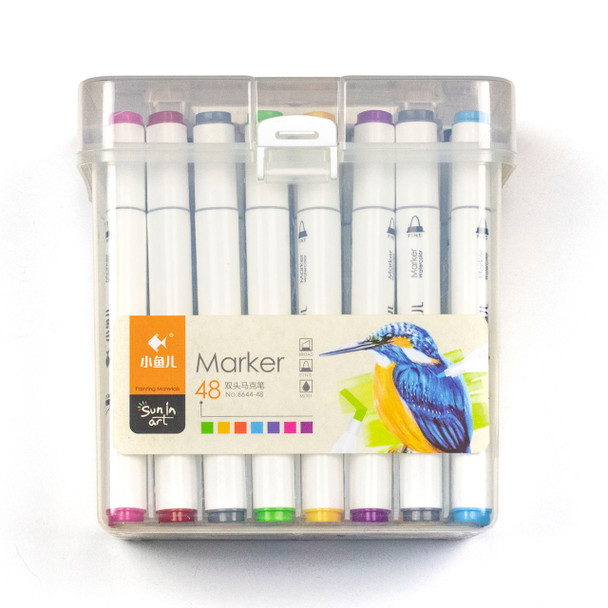 Sun In Art Markers - 48 Assorted Light Colors with Plastic Case, Fine Point and Broad Point Markers