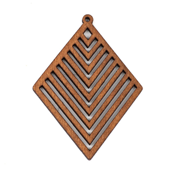 Aspen Wood Laser Cut 52x70mm Brown Diamond Geometric Chevron Pendant - 1 per bag