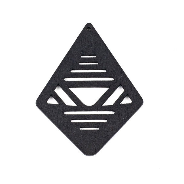 Aspen Wood Laser Cut 48x60mm Black Geometric Kite Pendant - 1 per bag
