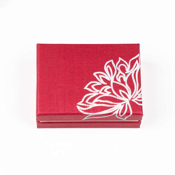 Jewelry Gift Box - Red with Silver Lotus, 2.5x3.5"