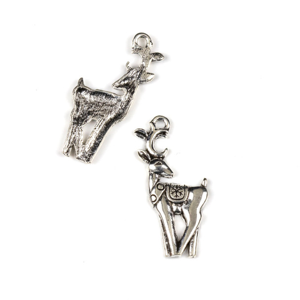 Silver Pewter 16x29mm Holiday Reindeer Charms - 10 per bag