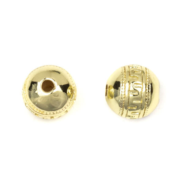 Gold Plated Stainless Steel 10mm Guru Bead with Tribal Band - ZN-65929, 1 per bag