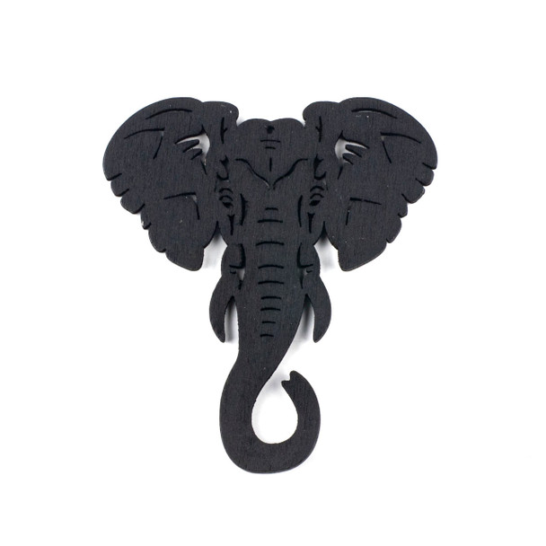 Aspen Wood Laser Cut 66x76mm Black Elephant Head Pendant - 1 per bag