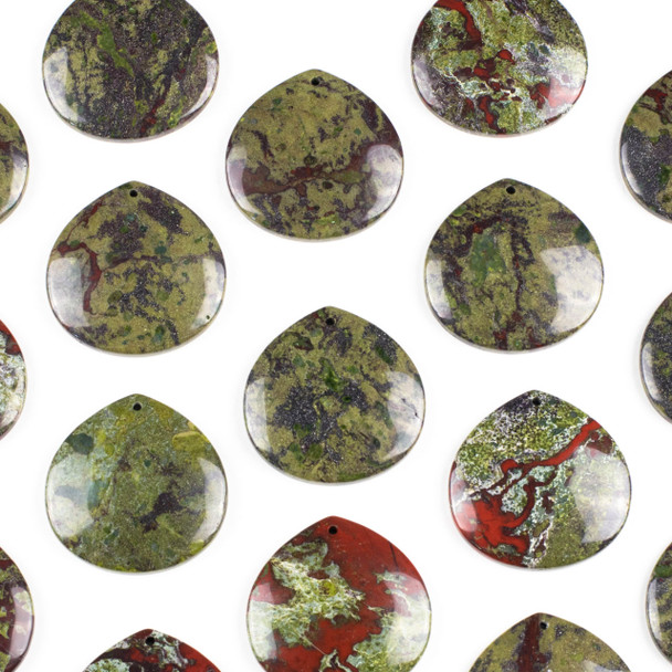 Dragon Blood Jasper 40mm Top Front to Back Drilled Almond Pendant with a Flat Back - 1 per bag