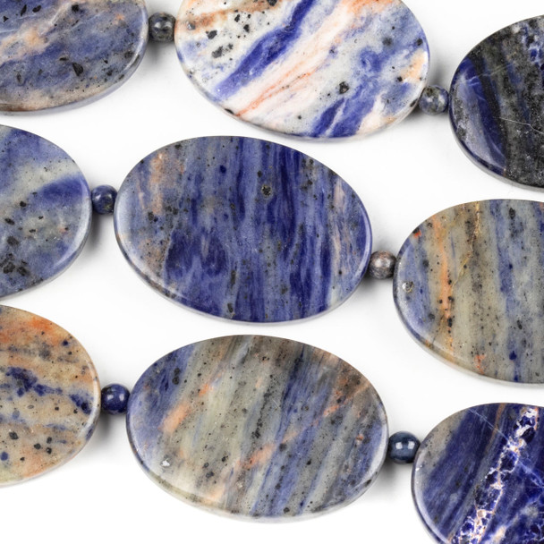 Sodalite 25x35mm Oval Beads alternating with 4mm Round Beads - 14 inch strand