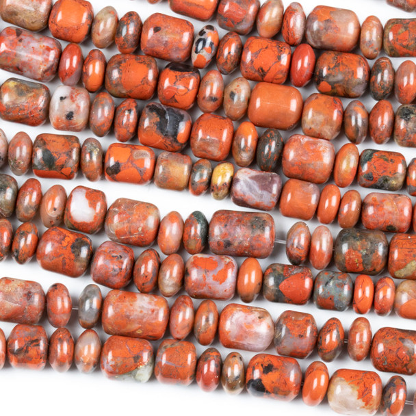 Red Brecciated Jasper Graduated 6x10-8x12mm Barrel Beads and 6-8mm Rondelle Beads - 17 inch strand