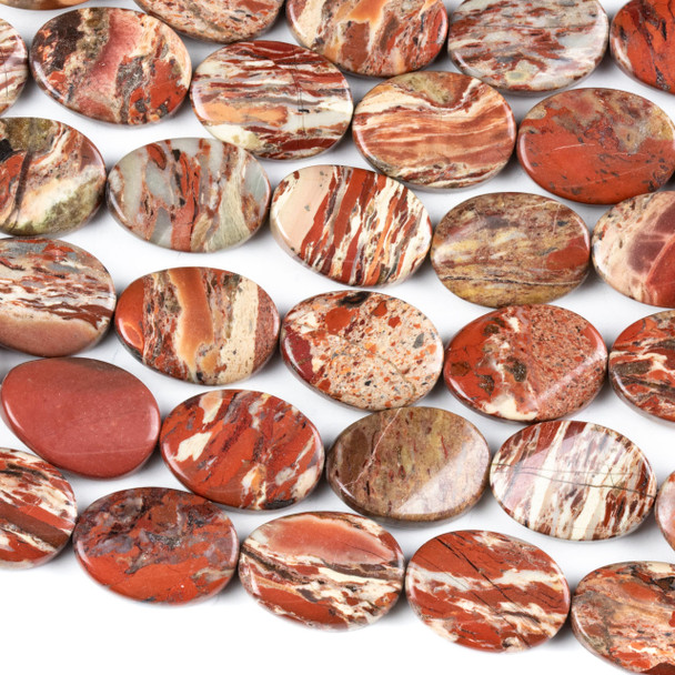 Red Brecciated Jasper 13x18mm Twisted Oval Beads - 15 inch strand