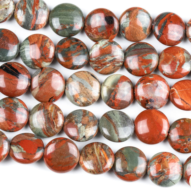 Red Brecciated Jasper 14mm Coin Beads - 15 inch strand