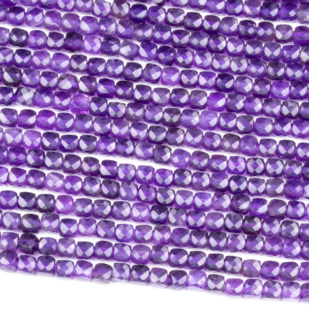 Amethyst 4mm Faceted Cube Beads - 16 inch strand