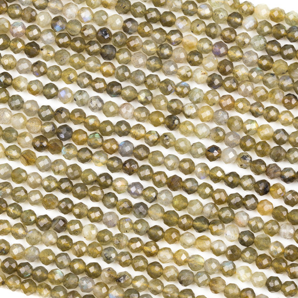 Gold Labradorite 4mm Faceted Round Beads - 15 inch strand