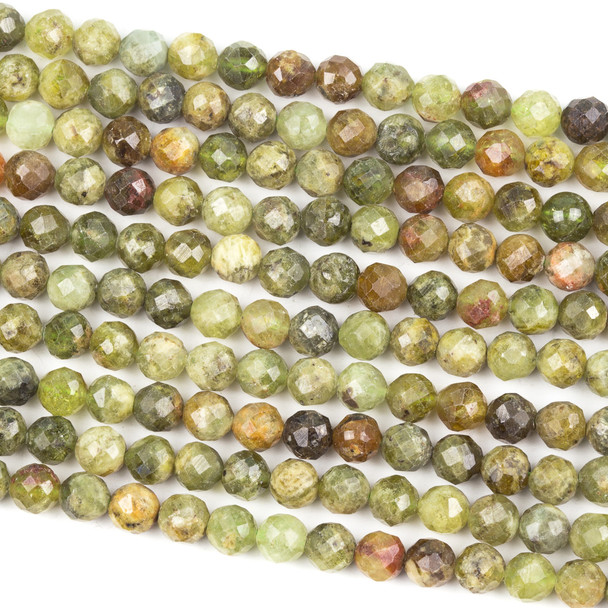 Green Garnet 6mm Faceted Round Beads - 15.5 inch strand