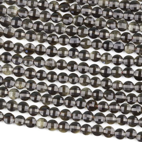 Golden Sheen Obsidian 5mm Faceted Coin Beads - 15 inch strand