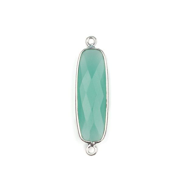 Aqua Chalcedony 9x35mm Faceted Rounded Rectangle Link with a Silver Plated Brass Bezel - 1 per bag