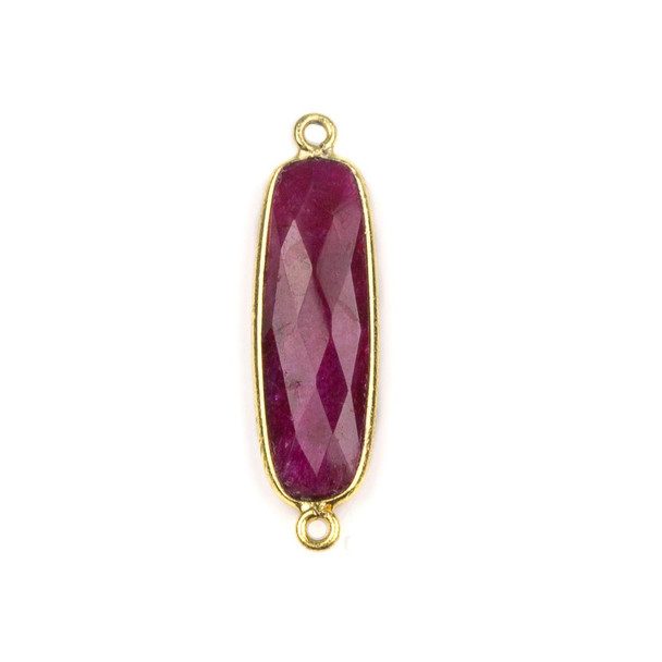 Cherry Tree Beads Ruby 9x35mm Faceted Rounded Rectangle Link with a Gold Plated Brass Bezel - 1 per bag 