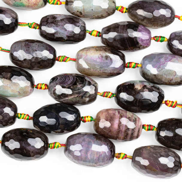 Dyed Agate Pink, Purple, and Black 18x26mm Faceted Nugget Beads - 16 inch knotted strand