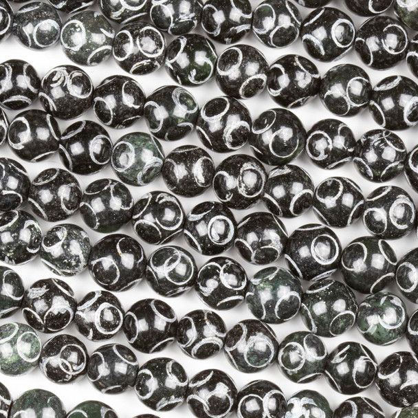 Cherry Tree Beads Black Jade 8mm Carved Round Beads with Circles - 15.5 inch strand  Cherry Tree Beads Black Jade 8mm Carved Round Beads with Circles - 15.5 inch strand