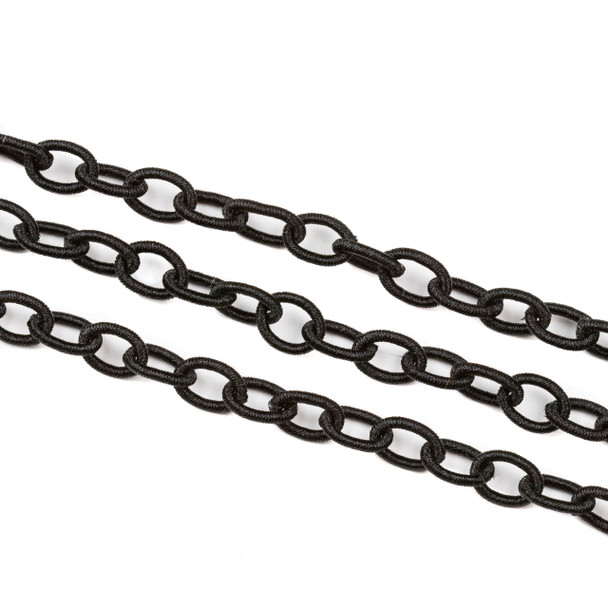 Fabric Chain - Black, 8x14mm Irregular Oval Links, 3 Feet