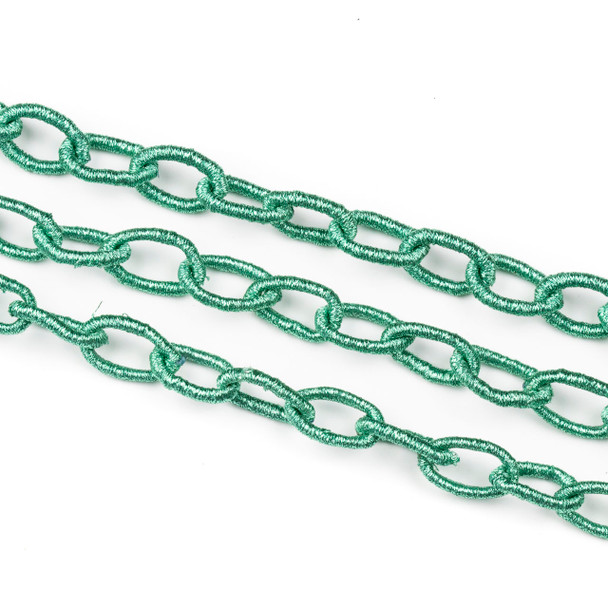 Fabric Chain - Aqua, 10x14mm Irregular Oval Links, Precut 1 Foot Length