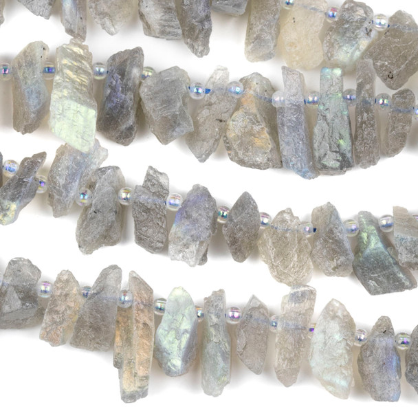 Labradorite 7x15mm Top Drilled Rough Nugget Beads - 15 inch strand