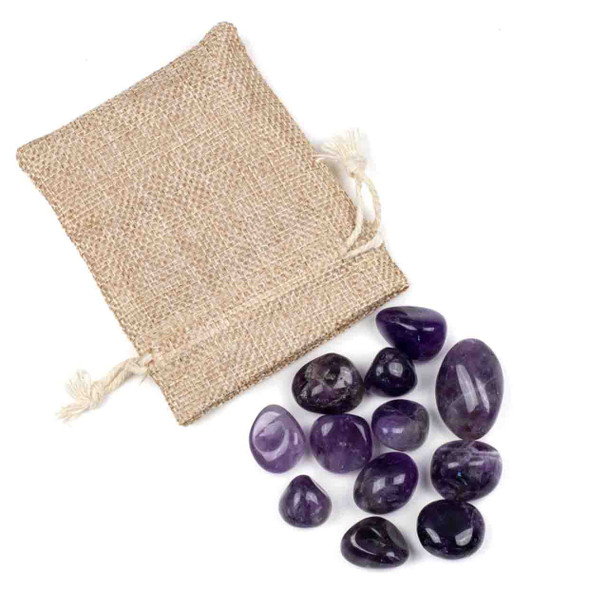 12 Tumbled Amethyst Gemstones in Cloth Bag