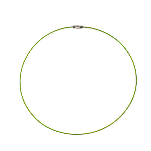 Green 1mm steel wire necklace with twist clasp, 17 inches long, ideal for custom jewelry designs, single piece from Cherry Tree Beads.